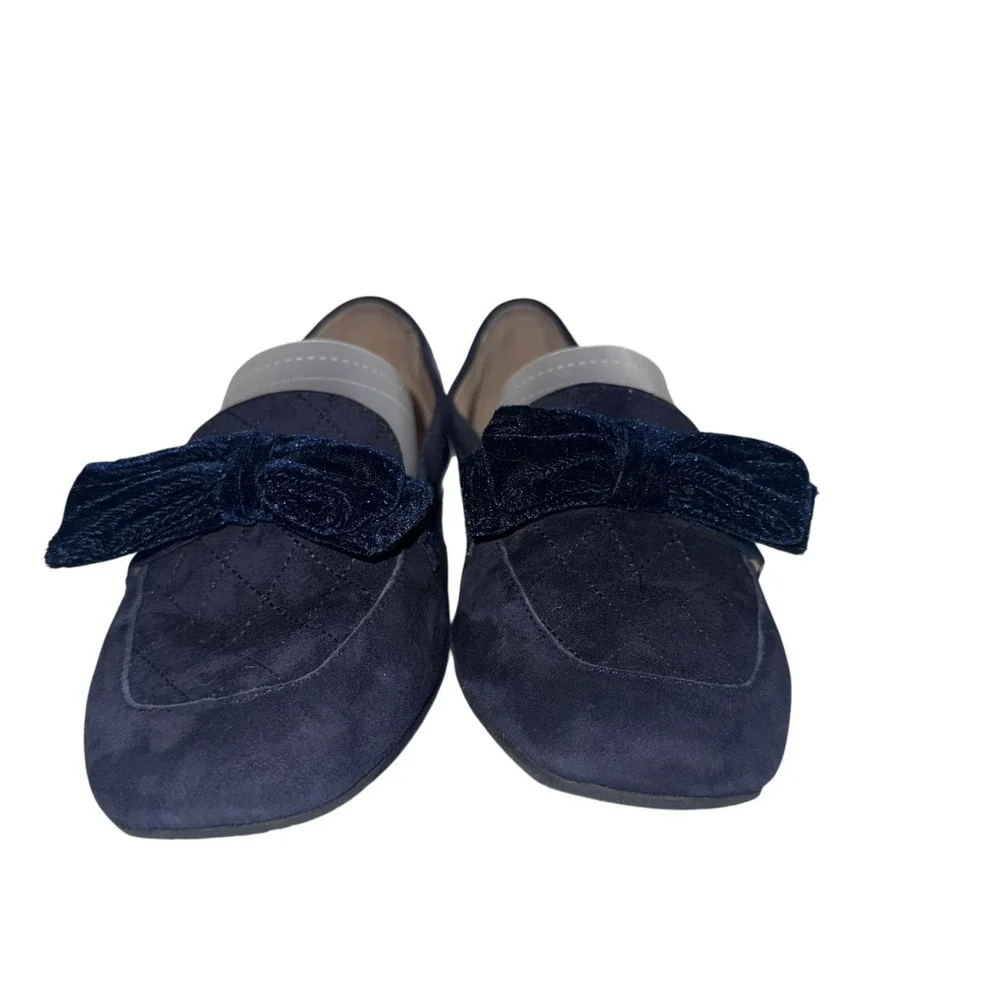 Donald Pliner Harriet Blue Quilted Suede Velvet Bow Loafers Flats Women's Size 8
